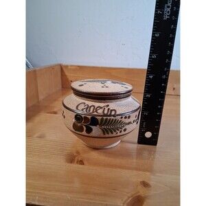 Tonala Trinket Dish w/Lid Pottery Hand Painted Mexican Vintage Cancun Cracked!
